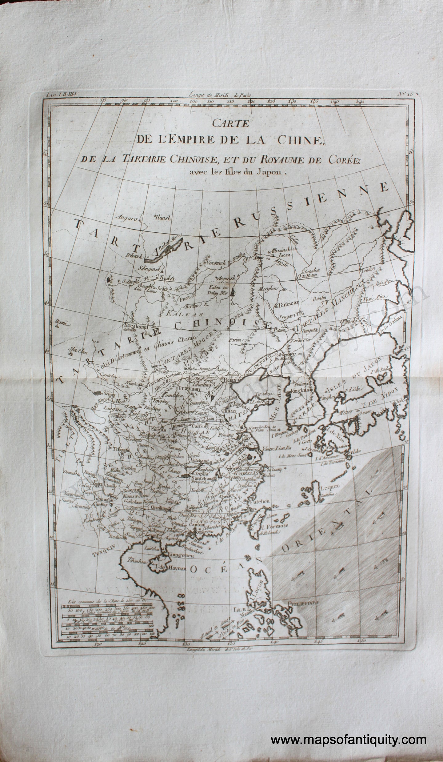 Antique-Hand-Colored-Map-Carte-de-L'Empire-de-la-Chine-la-Tartarie-Chinoise-et-le-Royaume-de-Coree-avec-les-isles-du-Japon.-Asia-China-1780-Raynal-and-Bonne-Maps-Of-Antiquity