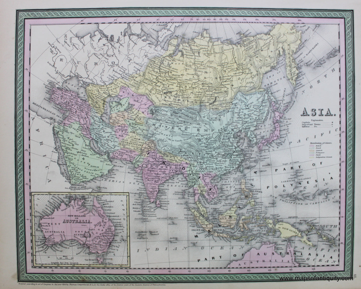 Antique-Hand-Colored-Map-Asia.--Asia--1854-Mitchell-Maps-Of-Antiquity