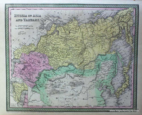 Antique-Hand-Colored-Map-Russia-in-Asia-and-Tartary.-Asia--1854-Mitchell-Maps-Of-Antiquity