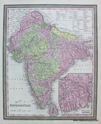 Antique-Hand-Colored-Map-Hindoostan.-Asia-India-1855-Mitchell/Cowperthwait-Maps-Of-Antiquity