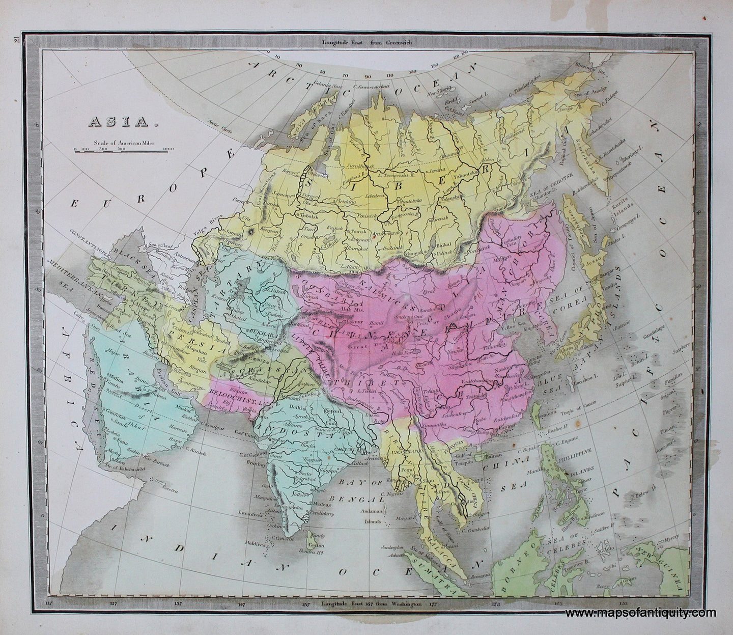 Antique-Hand-Colored-Map-Asia.-Asia-Asia-General-1842-Jeremiah-Greenleaf-Maps-Of-Antiquity