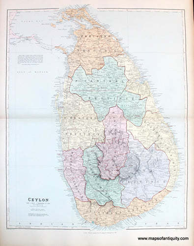 Antique-Hand-Colored-Map-Ceylon-India--1894-Stanford-Maps-Of-Antiquity