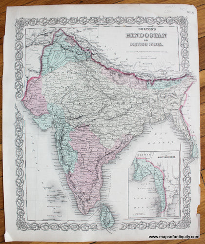 Antique-Hand-Colored-Map-Colton's-Hindostan-or-British-India.-India--c.-1880-Colton-Maps-Of-Antiquity