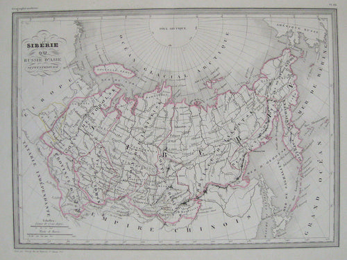 Antique-Hand-Colored-Map-Siberie-ou-Russie-d'Asie-Septentrionale-et-Amerique-ruse.-Asia--1842-Malte-Brun-Maps-Of-Antiquity