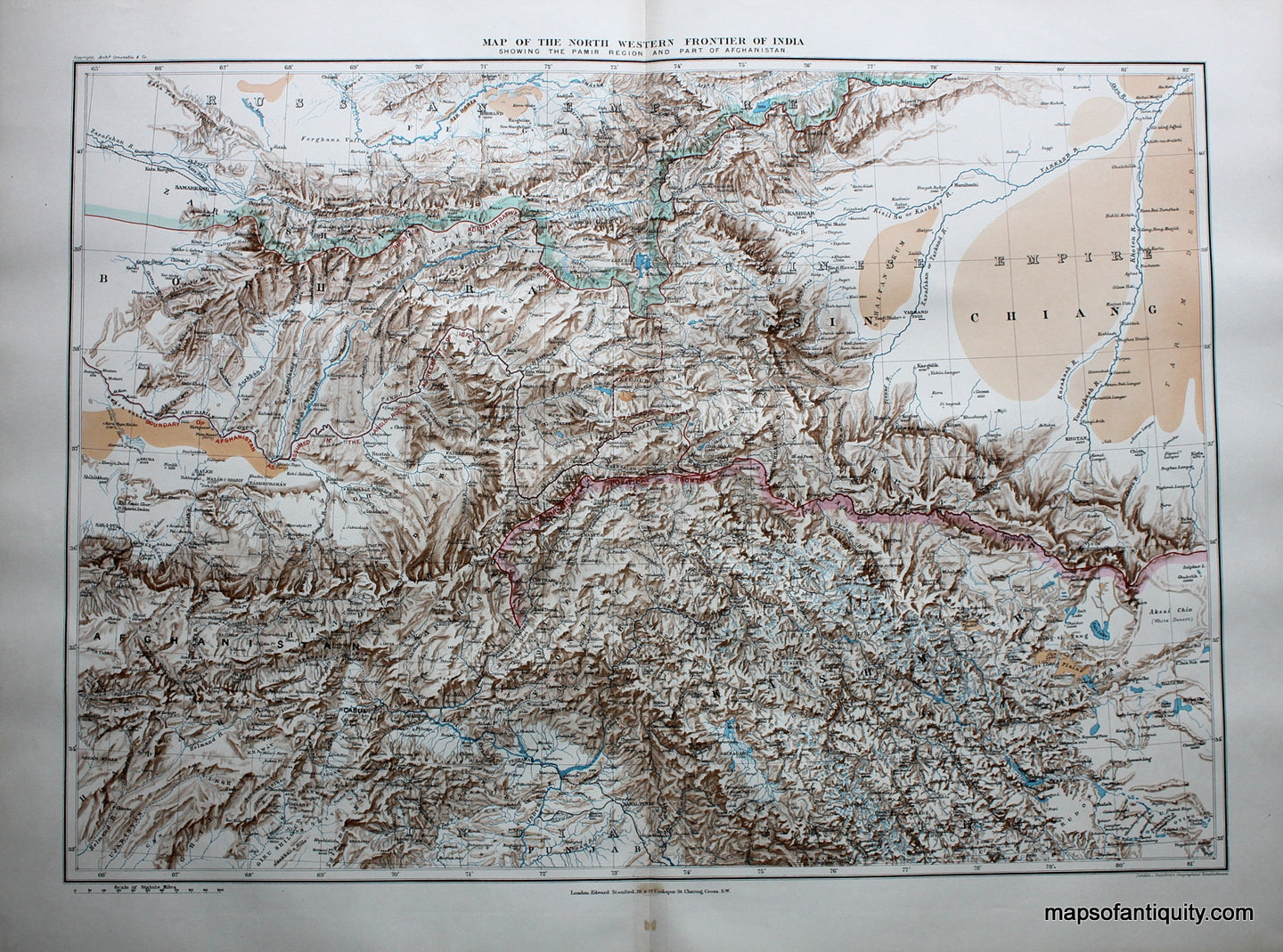 Antique-Map-Map-of-the-North-Western-Frontier-of-India-(Himalayas)-Showing-the-Pamir-Region-and-Part-of-Afghanistan.**********-India--1894-Stanford-Maps-Of-Antiquity