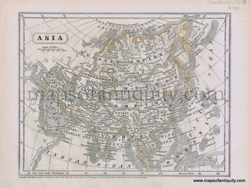 Antique-Printed-Color-Map-Asia-1848-Goodrich-1800s-19th-century-Maps-of-Antiquity