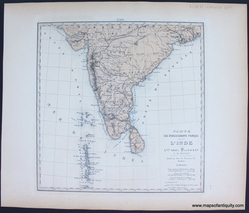 Antique-Hand-Colored-Map-Carte-des-Etablissements-Francais-dans-L'Inde-(India)-1877-Levasseur-India-1800s-19th-century-Maps-of-Antiquity