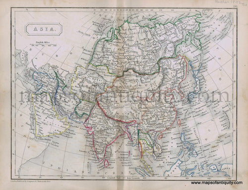 Antique-Hand-Colored-Map-Asia.-1842-Butler-1800s-19th-century-Maps-of-Antiquity