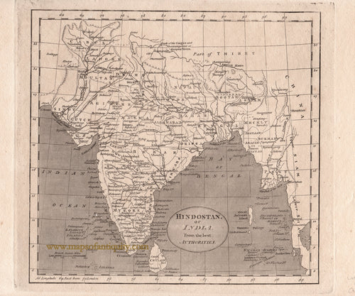 Black-and-White-Antique-Map-Hindostan-or-India-from-the-best-Authorities-Asia--1820-Warner-&-Cary-Maps-Of-Antiquity