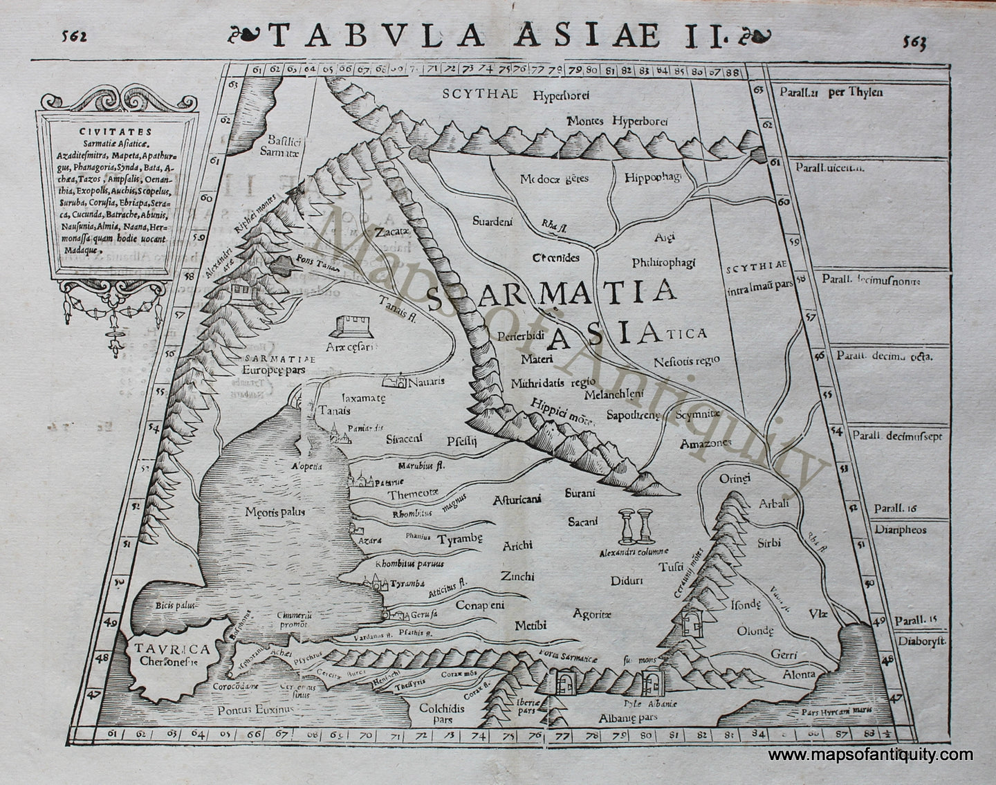 Antique-Black-and-White-Engraved-Map-Tabula-Asiae-II-Strabonis-Asia-Ukraine--1542-Munster-Maps-Of-Antiquity