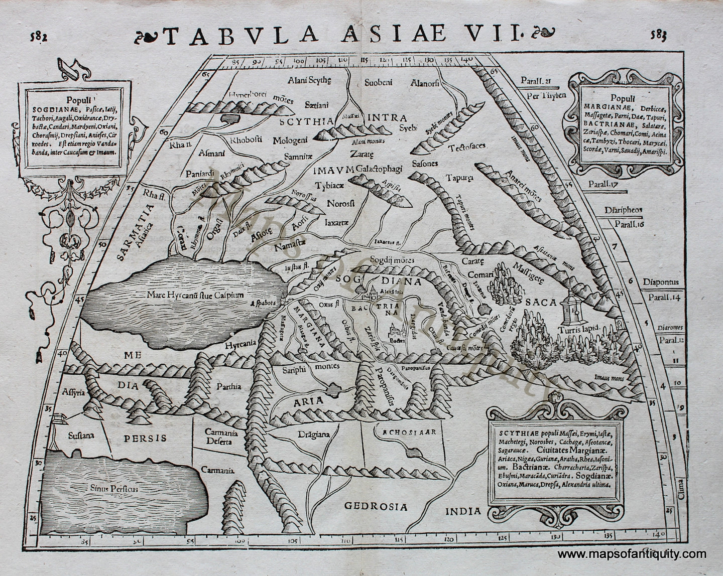 Antique-Black-and-White-Engraved-Map-Tabula-Asiae-VII-Strabonis-Asia-**********-Asia--1542-Munster-Maps-Of-Antiquity