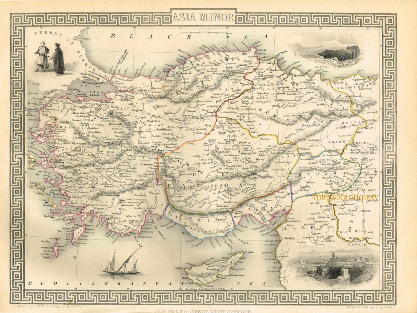 Antique-Hand-Colored-Map-Asia-Minor-Asia--1851-Tallis-Maps-Of-Antiquity