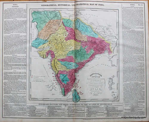 Antique-Map-Geographical-Historical-and-Statistical-Map-of-India.-No.-65.-Lavoisne-published by Carey & Sons-1820-1800s-19th-century-Maps-of-Antiquity