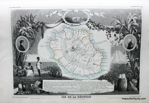 Antique-Hand-Colored-Map-Ile-de-la-Reunion-Colonie-Francaise-(Ocean-indien.)-Africa--1851-Levasseur-Maps-Of-Antiquity