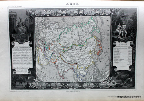 Antique-Hand-Colored-Map-Asie-Asia-Asia-General-1851-Levasseur-Maps-Of-Antiquity