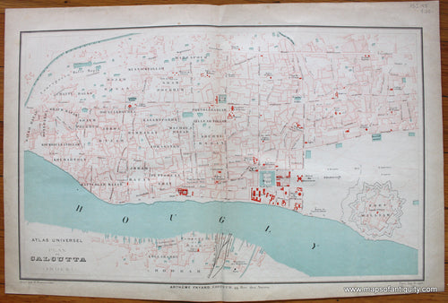 Antique-Map-Plan-de-Calcutta-India-1877-Fayard-1870s-1800s