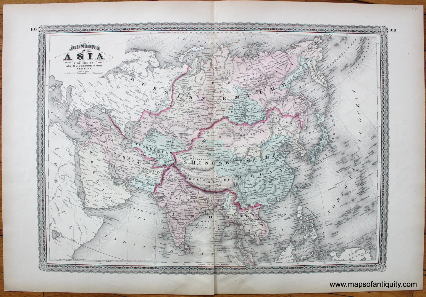 Antique-Map-Asia-Johnson-Son-1880-1800s-19th-century-Maps-of-Antiquity