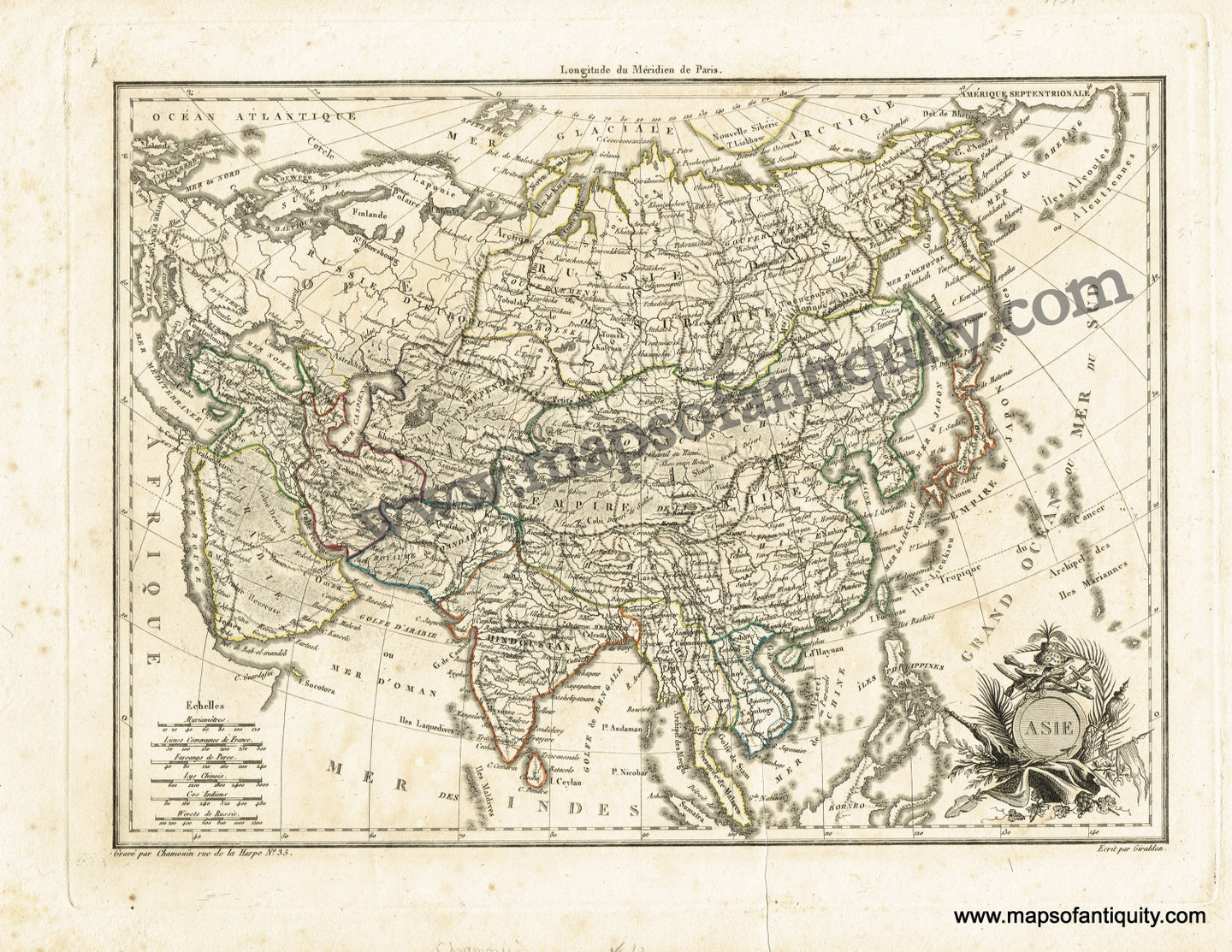 Black-and-White-Engraved-Antique-Map-with-Outline-Color-Asie-Asia-Asia-Asia-General-1815-Chamouin-Maps-Of-Antiquity
