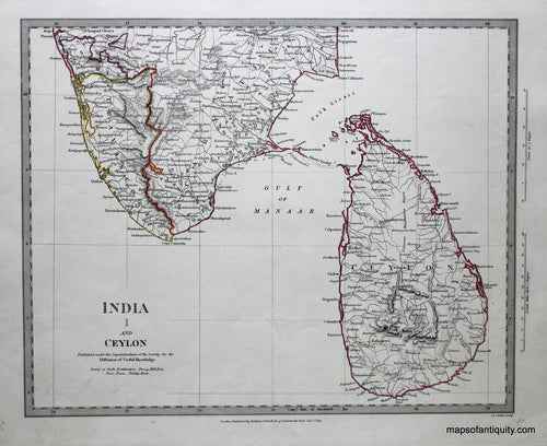 Engraved-Antique-Map-with-Outline-Color-India-I-and-Ceylon-Asia-Indian-Subcontinent-1831-SDUK-Maps-Of-Antiquity
