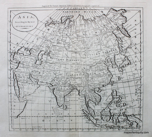 Black-and-White-Engraved-Antique-Map-Asia-According-to-the-best-Authorities-Asia-Asia-General-1795-Carey-Maps-Of-Antiquity
