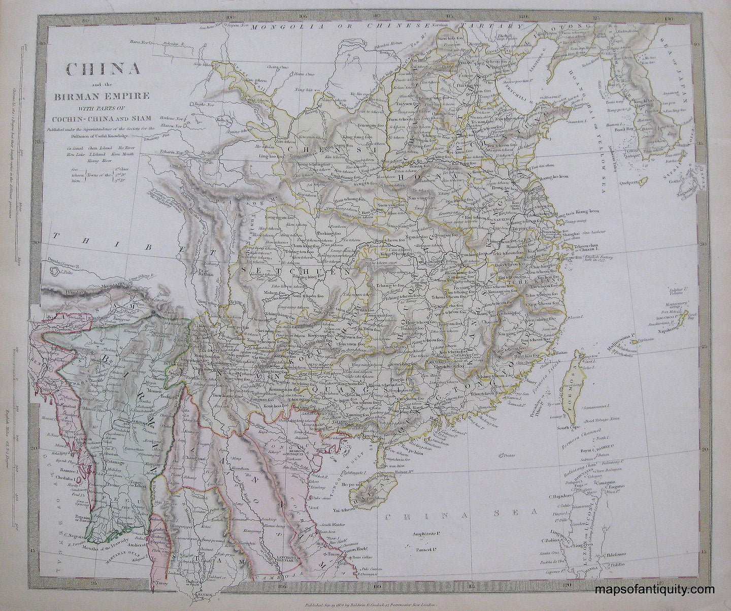 Antique-Hand-Colored-Map-China-and-the-Birman-Empire-with-parts-of-Cochin-China-and-Siam-Asia-China-1834-SDUK/-Society-for-the-Diffusion-of-Useful-Knowledge-Maps-Of-Antiquity