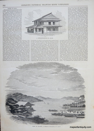 Black-and-White-Antique-Illustration-View-of-Tokaito-A-Summer-Residence-in-Japan-**********-Asia-Japan-1854-Gleason's-Maps-Of-Antiquity