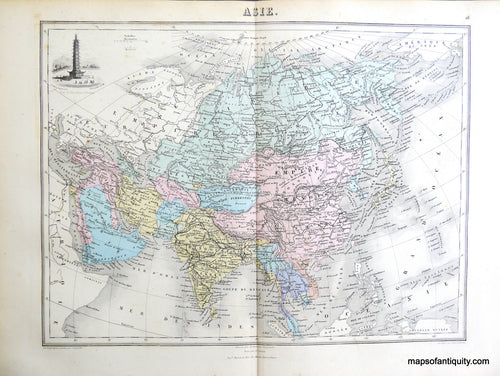 Antique-Hand-Colored-Map-Asie.-Asia--1884-Migeon-Maps-Of-Antiquity