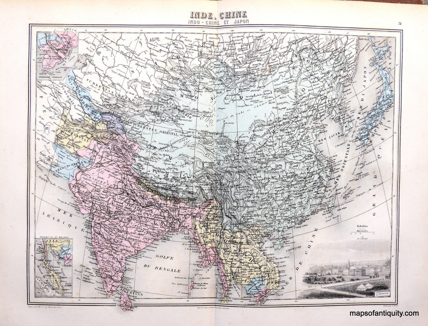 Antique-Hand-Colored-Map-Inde-Chine-Asia--1884-Migeon-Maps-Of-Antiquity