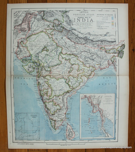 Antique-Printed-Color-Map-General-Map-of-India-Asia-India-and-Subcontinent-1883-Letts-Maps-Of-Antiquity