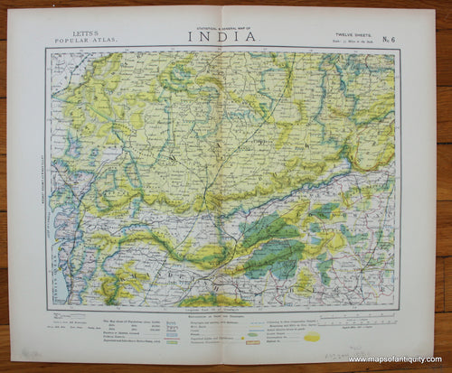 Antique-Printed-Color-Map-Statistical-and-General-Map-of-India-Six-of-Twelve-Asia-India-and-Subcontinent-1883-Letts-Maps-Of-Antiquity