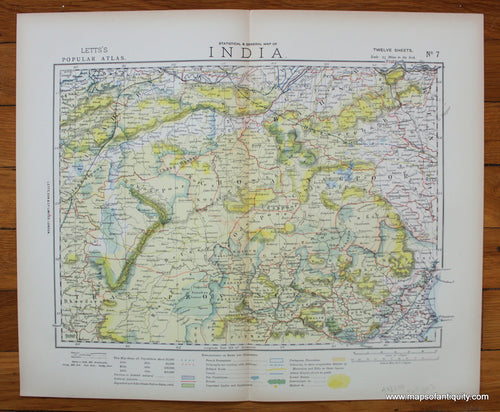 Antique-Printed-Color-Map-Statistical-and-General-Map-of-India-Seven-of-Twelve-Asia-India-and-Subcontinent-1883-Letts-Maps-Of-Antiquity