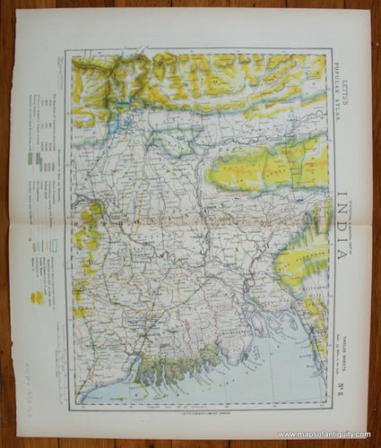 Antique-Printed-Color-Map-Statistical-and-General-Map-of-India-Eight-of-Twelve-Asia-India-and-Subcontinent-1883-Letts-Maps-Of-Antiquity