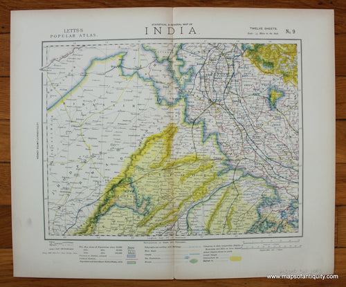 Antique-Printed-Color-Map-Statistical-and-General-Map-of-India-Nine-of-Twelve-Asia-India-and-Subcontinent-1883-Letts-Maps-Of-Antiquity