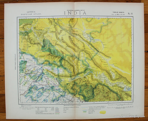 Antique-Printed-Color-Map-Statistical-and-General-Map-of-India-Eleven-of-Twelve-Asia-India-and-Subcontinent-1883-Letts-Maps-Of-Antiquity