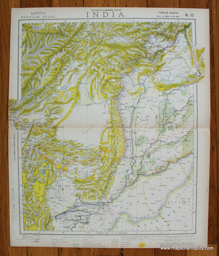 Antique-Printed-Color-Map-Statistical-and-General-Map-of-India-Twelve-of-Twelve-Asia-India-and-Subcontinent-1883-Letts-Maps-Of-Antiquity