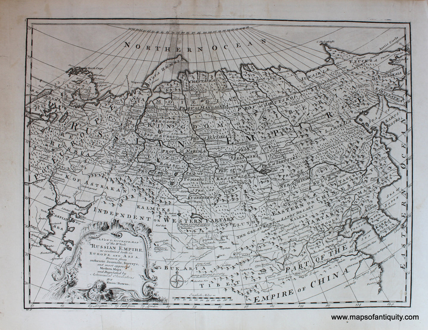 Antique-Black-and-White-Map-A-New-and-Accurate-Map-of-the-Whole-Russian-Empire-as-contained-both-in-Europe-and-Asia-Asia-Russia-c.-1747-Bowen-Maps-Of-Antiquity