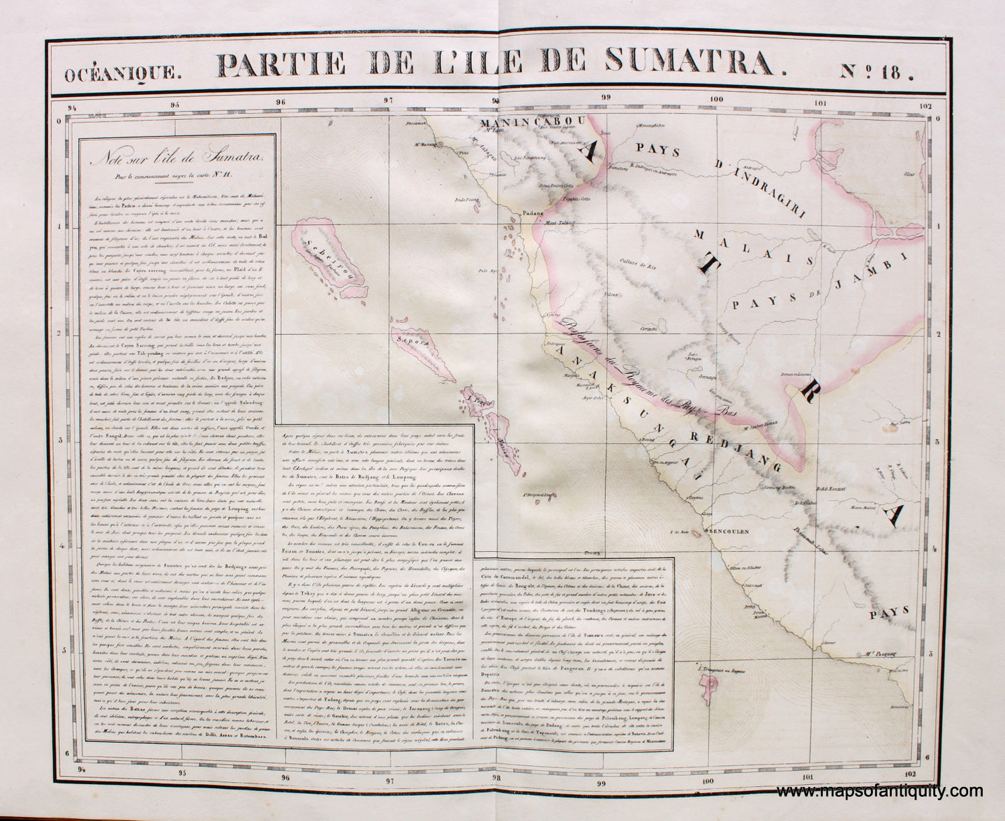Antique-Hand-Colored-Map-Partie-de-l'Ile-de-Sumatra.-Oceanique-no.-18.-Asia--1827-Vandermaelen-Maps-Of-Antiquity