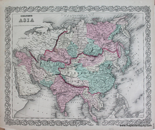 Antique-Hand-Colored-Map-Colton's-Asia-Asia-General--1856-Colton-Maps-Of-Antiquity