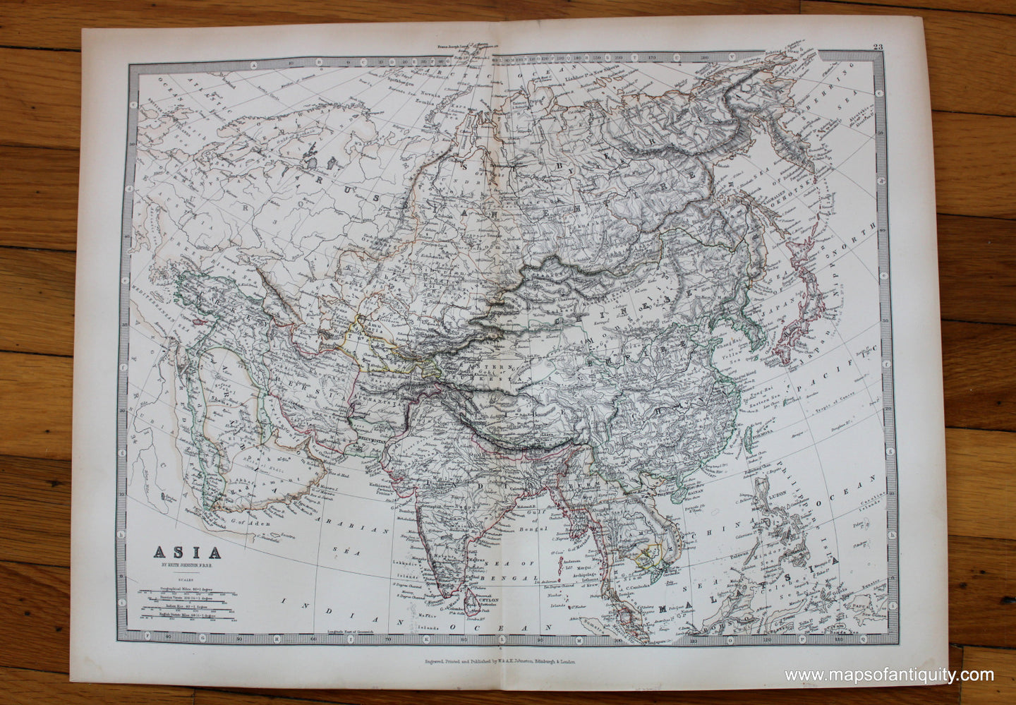 Antique-Printed-Color-Map-Asia-Asia-Asia-General-1881-Johnston-Maps-Of-Antiquity