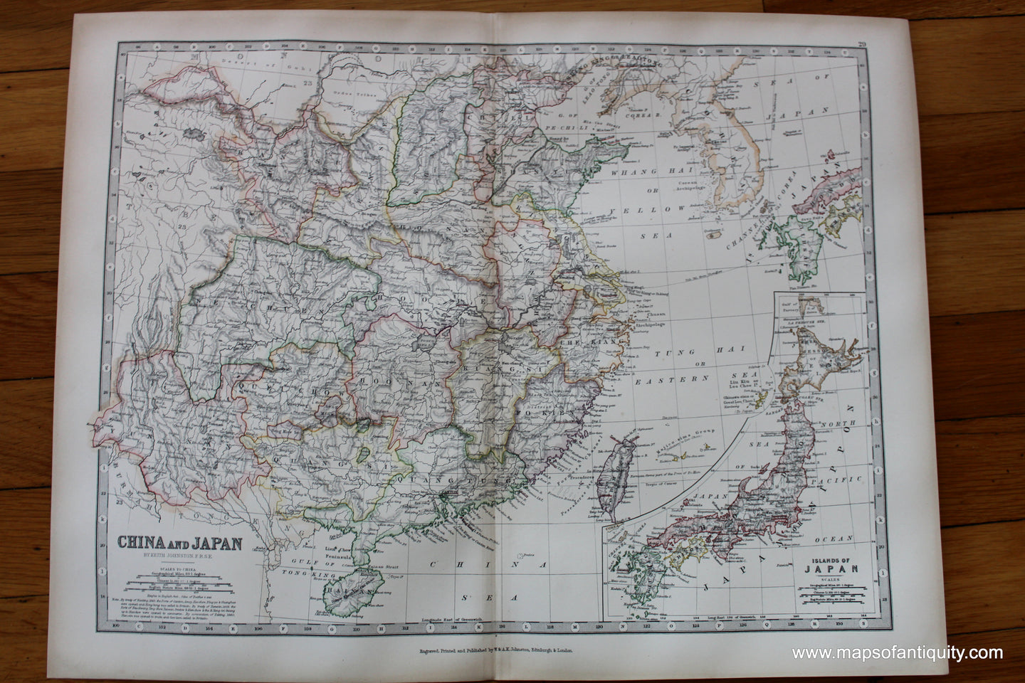 Antique-Printed-Color-Map-China-and-Japan-Asia-China-&-Japan-1881-Johnston-Maps-Of-Antiquity