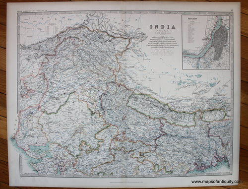 Antique-Printed-Color-Map-India-(Northern-Sheet)-Asia-Indian-Subcontinent-1904-Johnston-Maps-Of-Antiquity