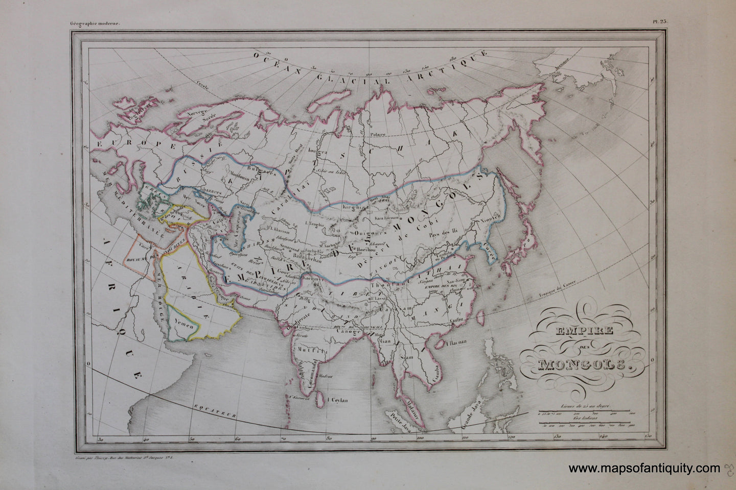 Antique-Hand-Colored-Map-Empire-des-Mongols-Asia-Asia-General-1846-M.-Malte-Brun-Maps-Of-Antiquity