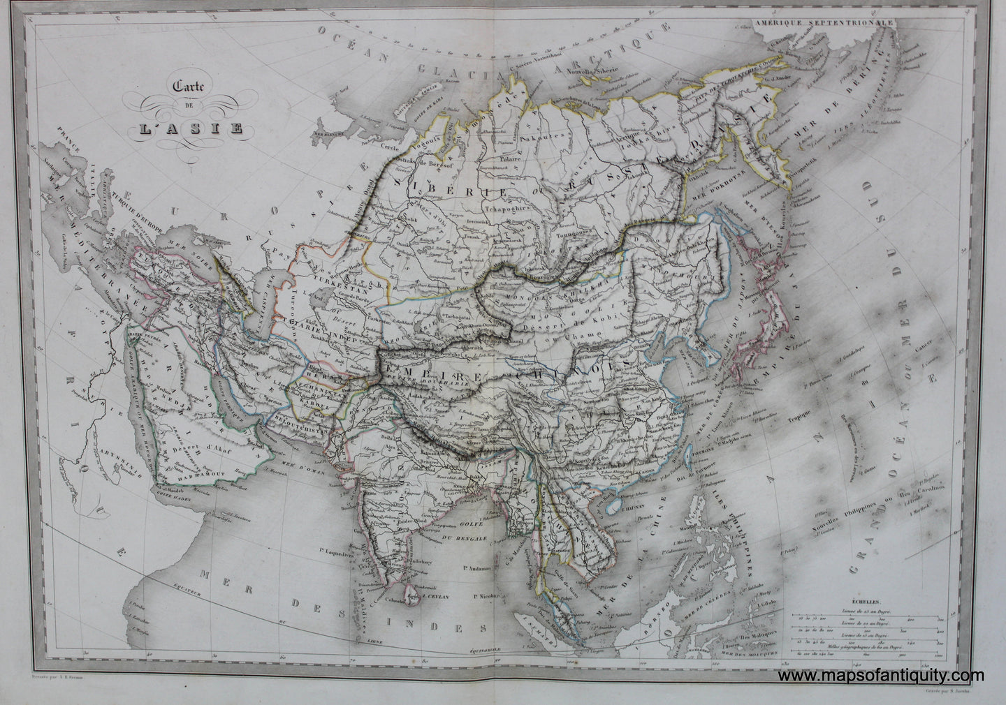 Antique-Hand-Colored-Map-Carte-de-L'Asie-Asia-Asia-General-1846-M.-Malte-Brun-Maps-Of-Antiquity