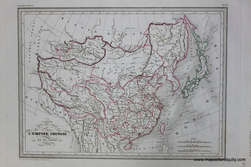 Antique-Hand-Colored-Map-Carte-de-L'Empire-Chinois-et-du-Japon-Asia-China-&-Japan-1846-M.-Malte-Brun-Maps-Of-Antiquity