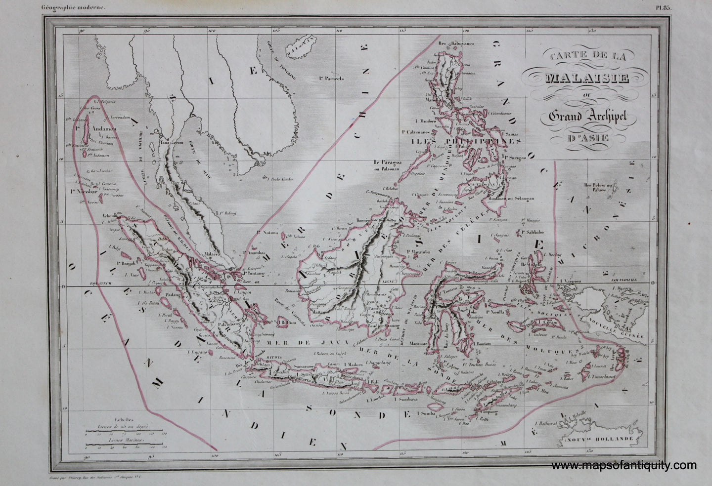 Antique-Hand-Colored-Map-Carte-de-La-Malaisie-ou-Grand-Archipel-D'Asie-Asia-Asia-General-1846-M.-Malte-Brun-Maps-Of-Antiquity