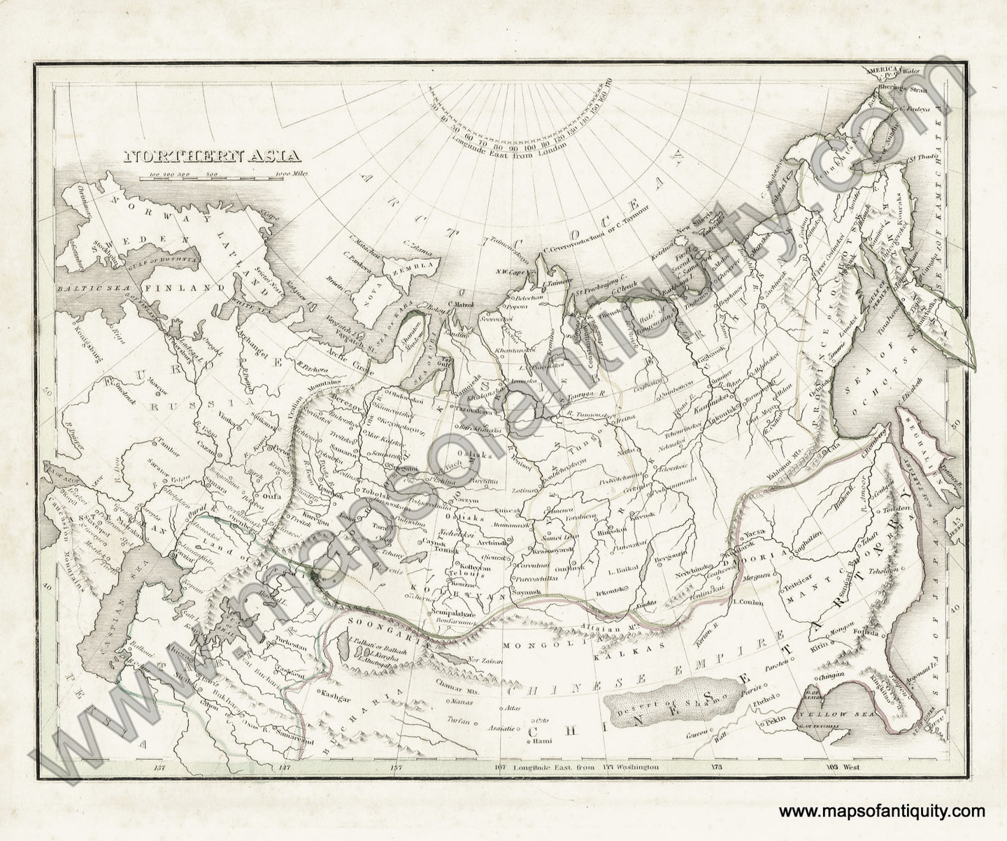 Antique-Hand-Colored-Map-Northern-Asia-Asia--1835-T.G.-Bradford-Maps-Of-Antiquity