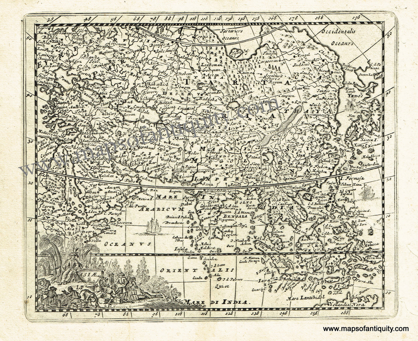 Antique-Black-and-White-Map-Asiae-I.P.-Asia--1725-De-Aefferden-Maps-Of-Antiquity