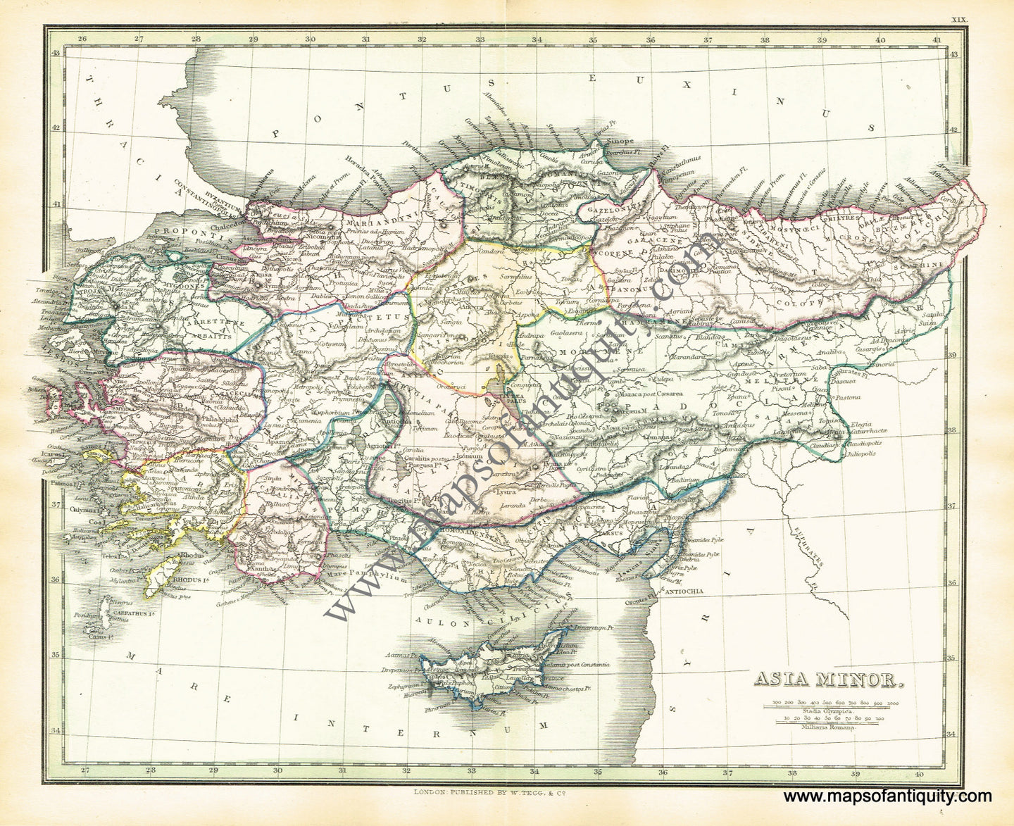 Antique-Hand-Colored-Map-Asia-Minor-(Turkey)-Asia-Turkey-1854-Findlay-Maps-Of-Antiquity