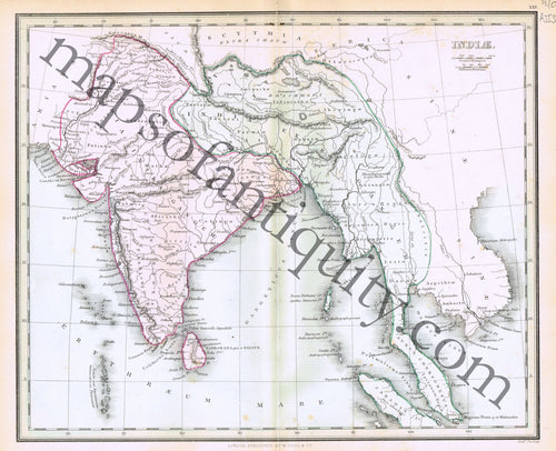 Antique-Hand-Colored-Map-Indiae-Asia-Ancient-World-Indian-Subcontinent-Southeast-Asia-&-Indonesia-1840-Findlay-Maps-Of-Antiquity