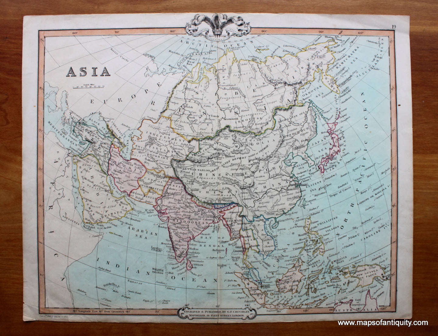 Antique-Hand-Colored-Map-Asia-Asia-Asia-General-1852-Cruchley-Maps-Of-Antiquity